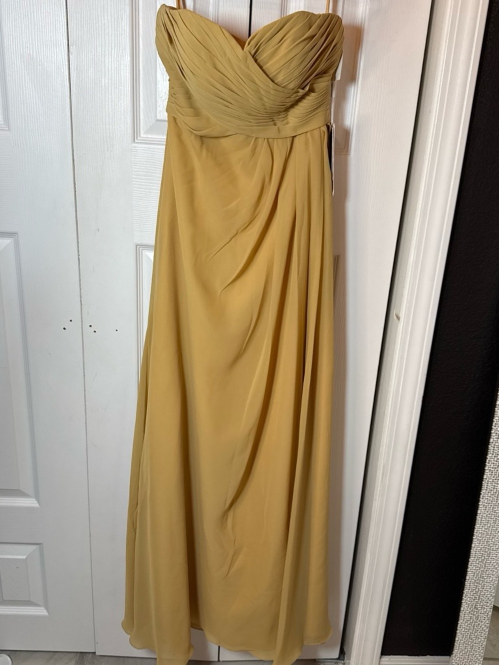 JJs House Strapless Mustard Yellow Chiffon Gown
